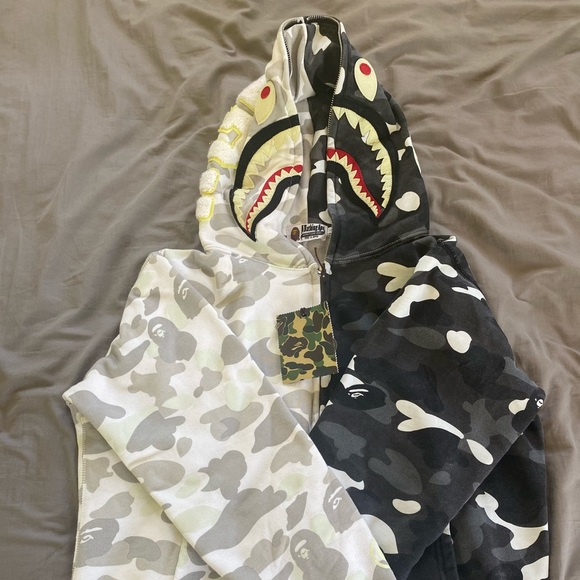 bape jacket half camo half black